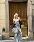 Rase le sol Ruffled Waist Wide-Leg Sweatpants in Heather Grey
