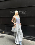 Rase le sol Ruffled Waist Wide-Leg Sweatpants in Heather Grey