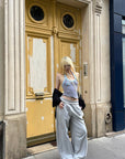 Rase le sol Ruffled Waist Wide-Leg Sweatpants in Heather Grey