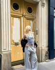 Rase le sol Ruffled Waist Wide-Leg Sweatpants in Heather Grey