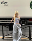 Rase le sol Ruffled Waist Wide-Leg Sweatpants in Heather Grey