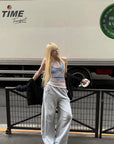 Rase le sol Ruffled Waist Wide-Leg Sweatpants in Heather Grey