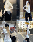Rase le sol Printed Fitted Hoodie with Slit Hem
