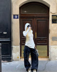 Rase le sol Printed Fitted Hoodie with Slit Hem