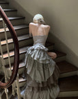 Rase le sol Tiered Lace-Panel Bustier Dress with Sheer Gloves