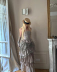 Rase le sol Tiered Lace-Panel Bustier Dress with Sheer Gloves