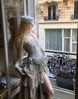 Rase le sol Tiered Lace-Panel Bustier Dress with Sheer Gloves