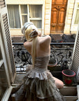 Rase le sol Tiered Lace-Panel Bustier Dress with Sheer Gloves