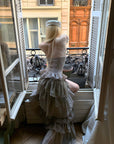 Rase le sol Tiered Lace-Panel Bustier Dress with Sheer Gloves