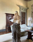 Rase le sol Tiered Lace-Panel Bustier Dress with Sheer Gloves