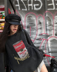 WARDEN EDGE Oversized Graphic Sweatshirt with Vintage Campbell Print and Strap Hem Detail