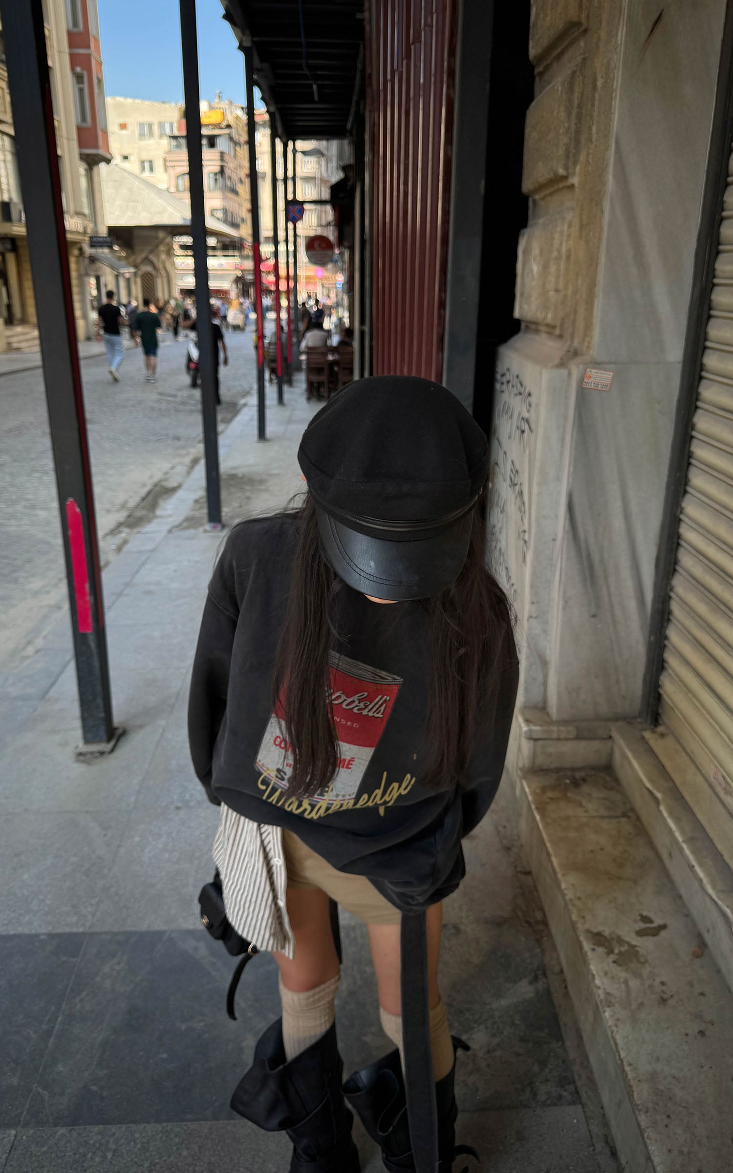 WARDEN EDGE Oversized Graphic Sweatshirt with Vintage Campbell Print and Strap Hem Detail