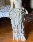 Rase le sol Tiered Lace-Panel Bustier Dress with Sheer Gloves