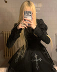 Rase le sol クロス刺繍とレース裾のゴシックドレス