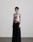 DOINDULGE Embroidered Halter Top with Floral Motif and Beaded Hem Detailing