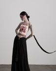DOINDULGE Embroidered Halter Top with Floral Motif and Beaded Hem Detailing