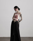 DOINDULGE Embroidered Halter Top with Floral Motif and Beaded Hem Detailing