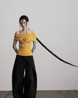 DOINDULGE Wide-Leg Wrap Pants with Knot Button and Beaded Tassel Detail