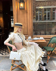 Rase le sol Mid-Length Skirt with 3D Rose Detail and Asymmetric Gathered Hem