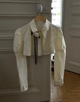 Rase le sol Cropped Puff-Sleeve Shirt with Pleated Front and Rosette Tie