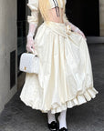 Rase le sol Mid-Length Skirt with 3D Rose Detail and Asymmetric Gathered Hem