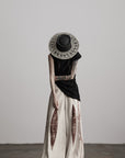 DOINDULGE Asymmetric Textured Sleeveless Top with Frayed and Beaded Detailing