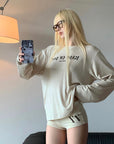 Rase le sol Gothic Print Long Sleeve and Stretch Lounge Shorts Set