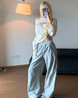 Rase le sol Ruffled Waist Wide-Leg Sweatpants in Heather Grey