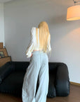 Rase le sol Ruffled Waist Wide-Leg Sweatpants in Heather Grey