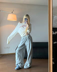 Rase le sol Ruffled Waist Wide-Leg Sweatpants in Heather Grey