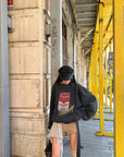 WARDEN EDGE Oversized Graphic Sweatshirt with Vintage Campbell Print and Strap Hem Detail