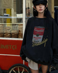 WARDEN EDGE Oversized Graphic Sweatshirt with Vintage Campbell Print and Strap Hem Detail