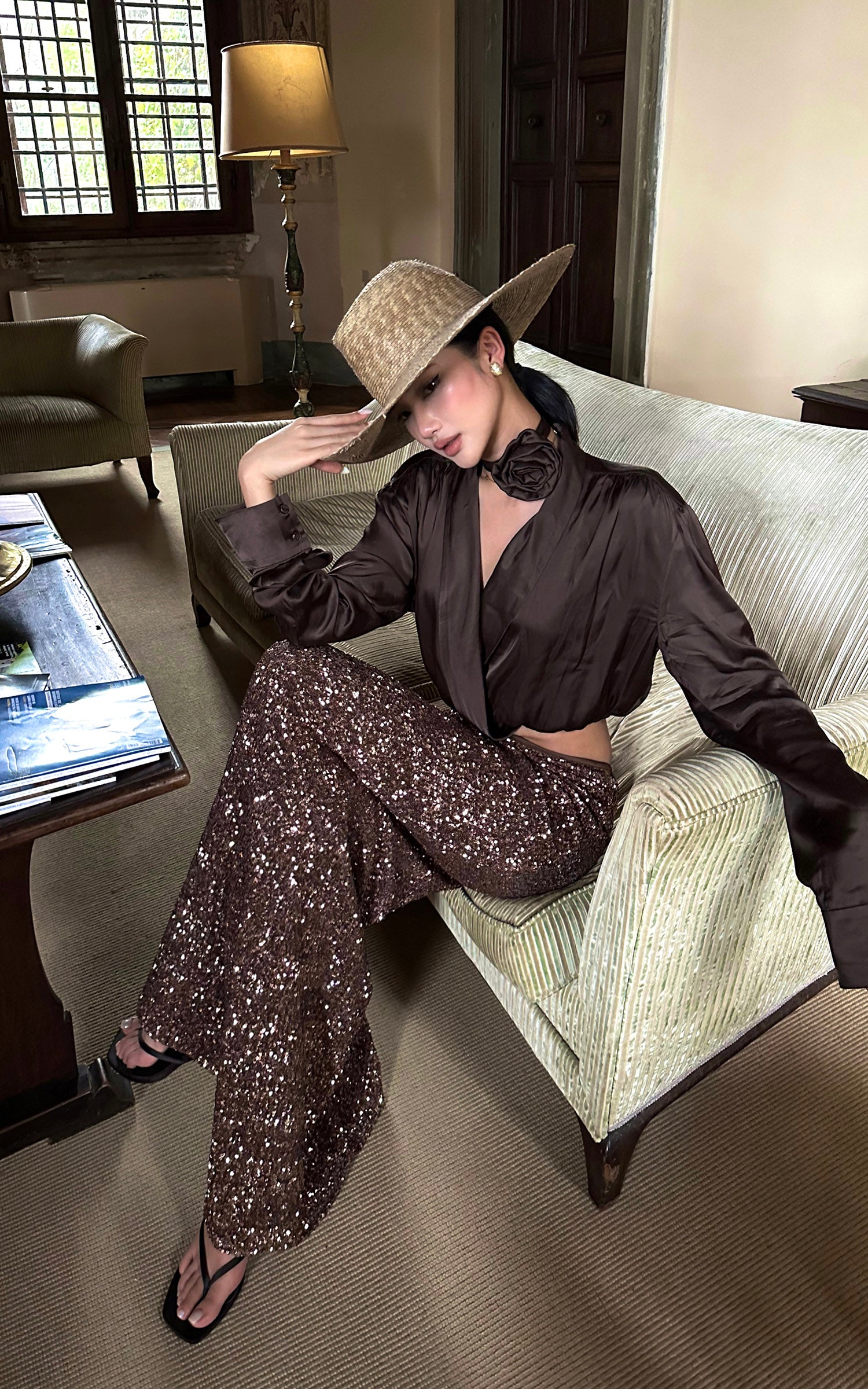 ROVENTE Sequin Mermaid Maxi Skirt with High Waist and Body-Hugging Silhouette