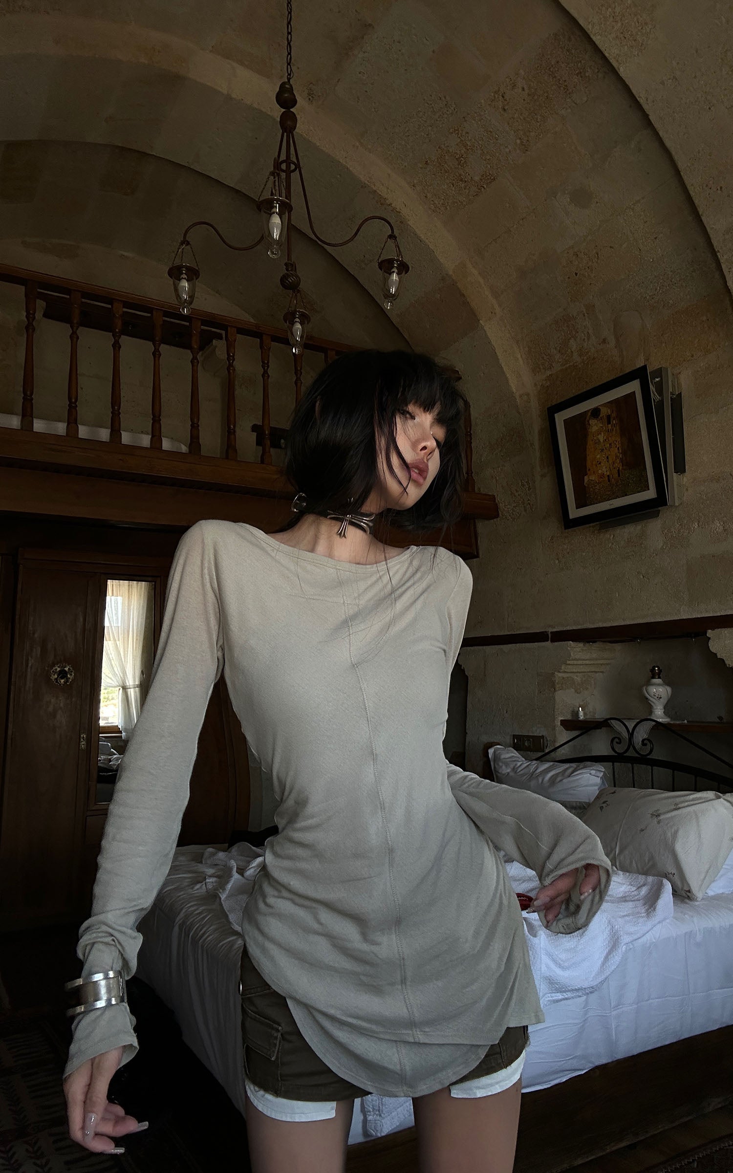 WARDEN EDGE Asymmetric Long Sleeve T-Shirt with Raw Edge Details