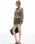 IAMXIAA Studded Utility Shirt – Military Chic Button Down with Epaulette Detail