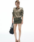 IAMXIAA Studded Utility Shirt – Military Chic Button Down with Epaulette Detail