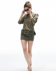 IAMXIAA Studded Utility Shirt – Military Chic Button Down with Epaulette Detail