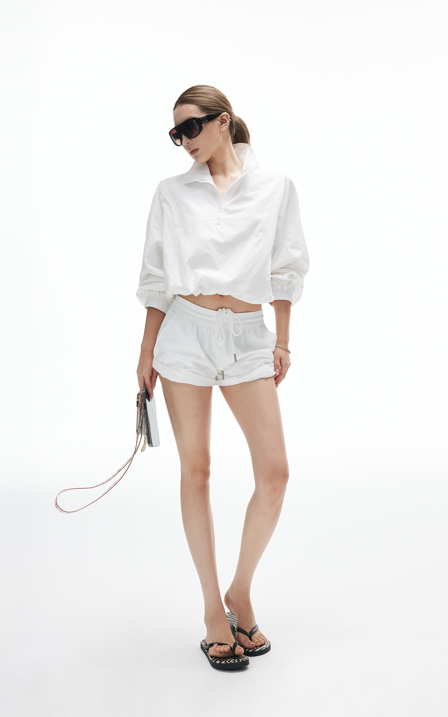 IAMXIAA Cropped Windbreaker Jacket and Relaxed Shorts Set