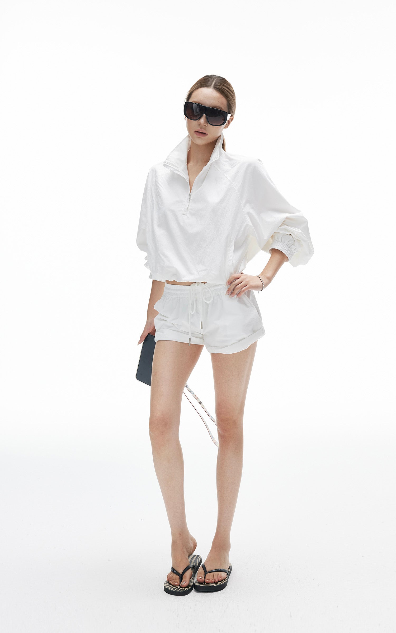 IAMXIAA Cropped Windbreaker Jacket and Relaxed Shorts Set