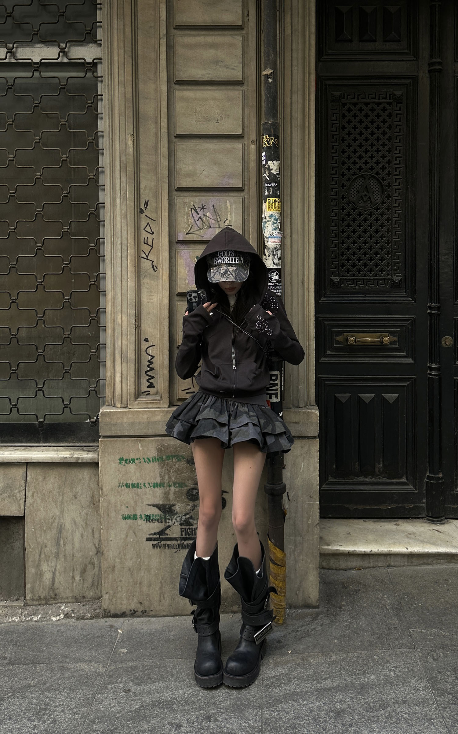 WARDEN EDGE Camo Layered Mini Skirt with Built-in Shorts