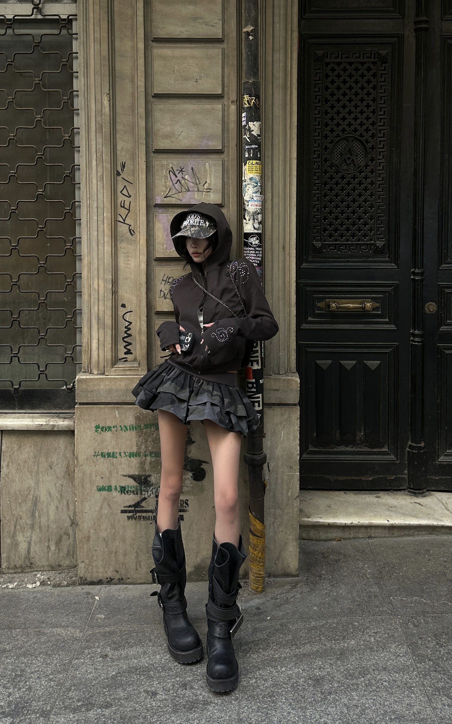 WARDEN EDGE Camo Layered Mini Skirt with Built-in Shorts