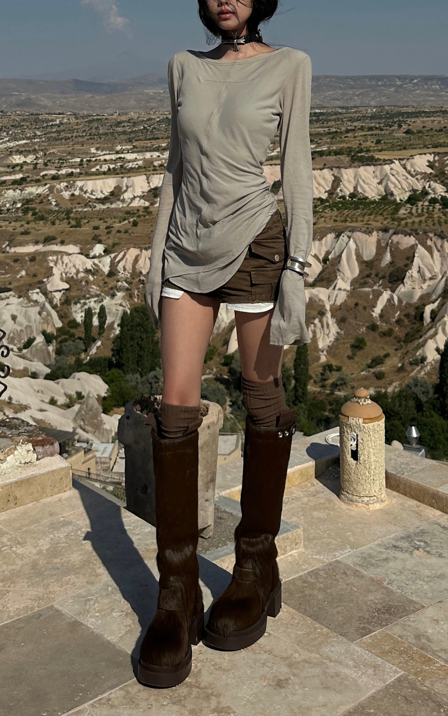 WARDEN EDGE Asymmetric Long Sleeve T-Shirt with Raw Edge Details