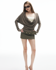 IAMXIAA Draped Deep V Long Sleeve Top