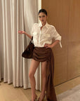 ROVENTE Draped Mini Skirt with Side Tie and Long Flowing Sash