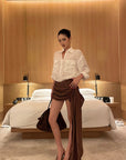 ROVENTE Draped Mini Skirt with Side Tie and Long Flowing Sash