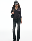 IAMXIAA V-Neck Long Sleeve Top with Button Detail