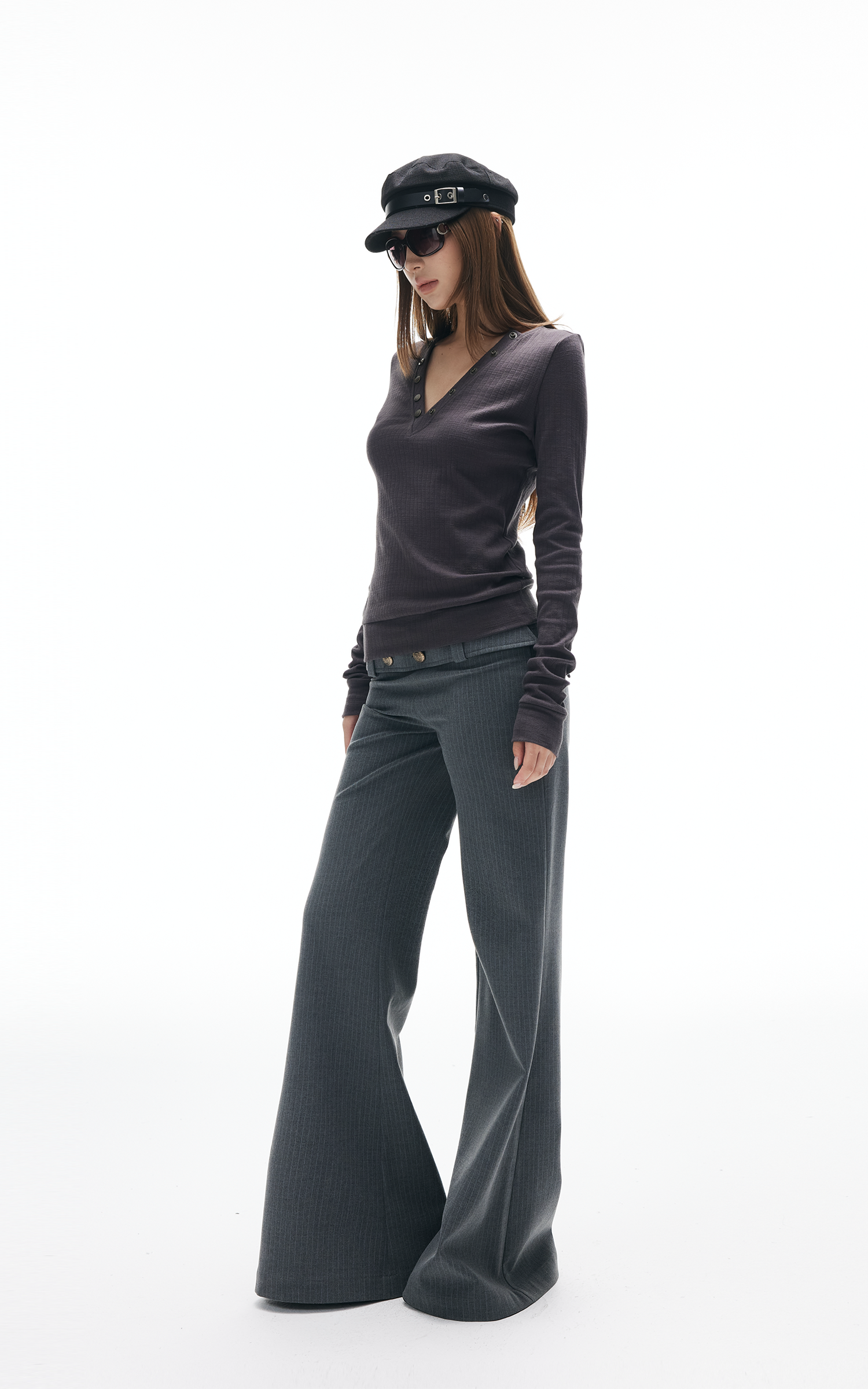 IAMXIAA Low Rise Wide Leg Trousers with Statement Belt