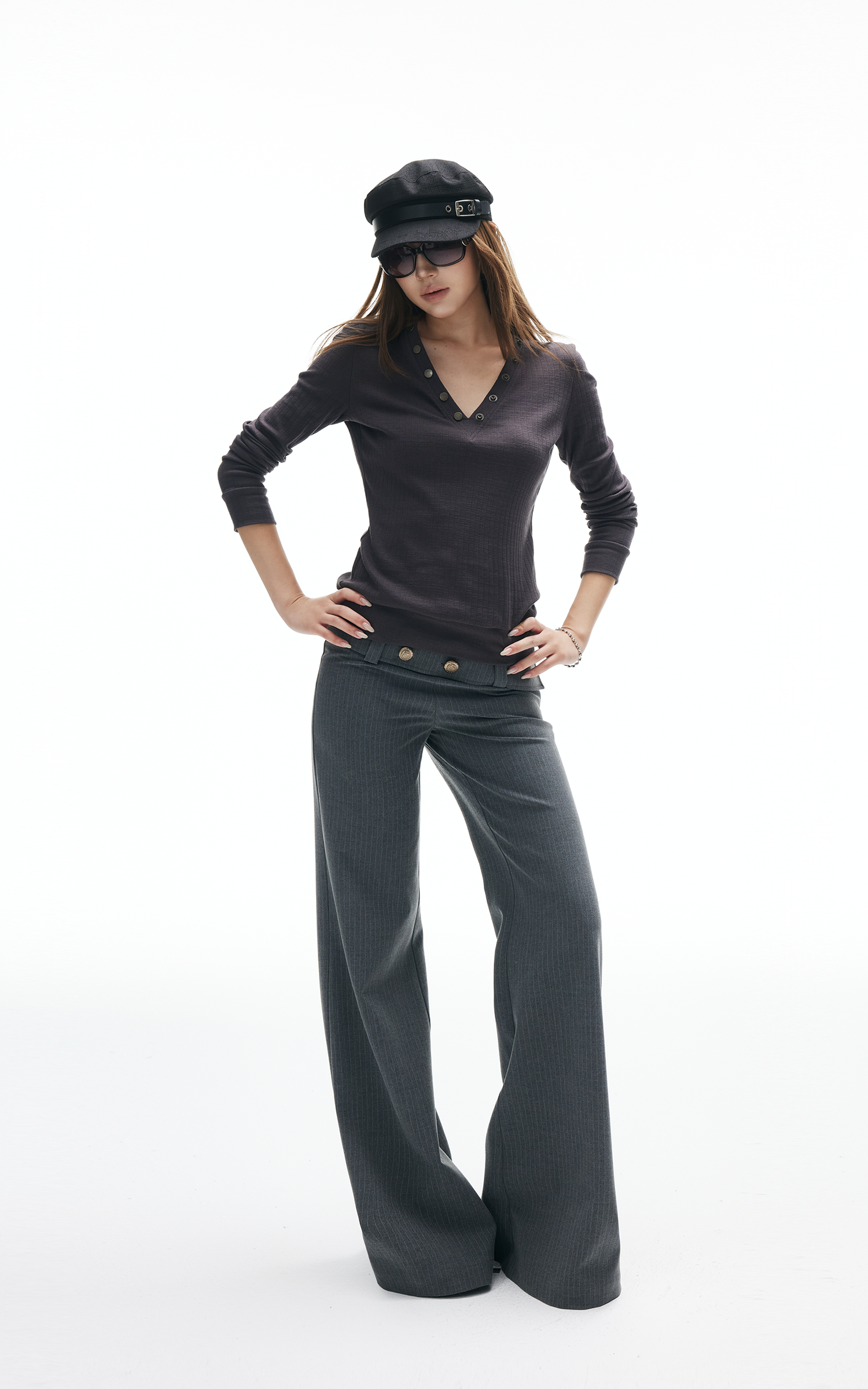 IAMXIAA Low Rise Wide Leg Trousers with Statement Belt