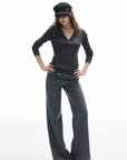 IAMXIAA Low Rise Wide Leg Trousers with Statement Belt