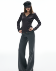 IAMXIAA V-Neck Long Sleeve Top with Button Detail
